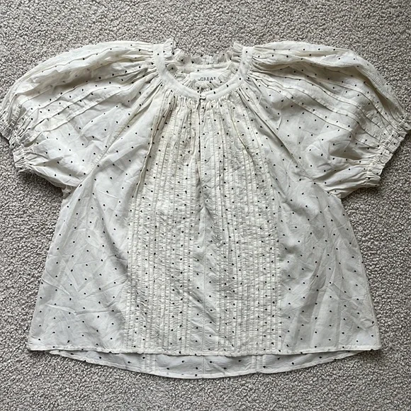 THE GREAT. Cream Polka Dot Blouse - Picture 10 of 13